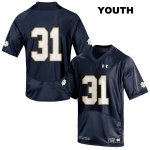Notre Dame Fighting Irish Youth Cole Capen #31 Navy Under Armour No Name Authentic Stitched College NCAA Football Jersey RFV6899EQ